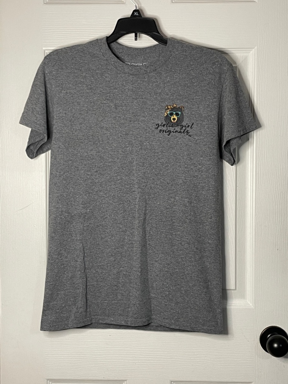 Girlie Girl Originals Short Sleeve Tee in Grey w/Sunglasses Bear Graphic. Size S